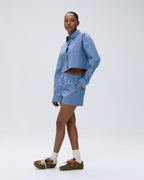 Cotton Cropped Shirt - Blue