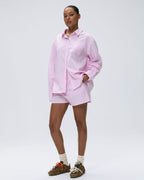 Cotton Stripe Oversized Shirt - Pink/White