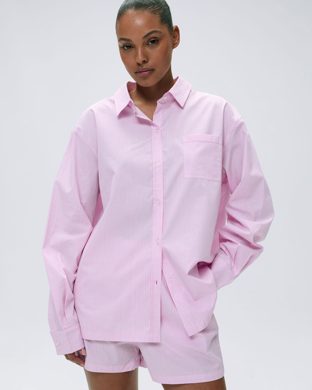 Cotton Stripe Boxer Shorts - Pink/White