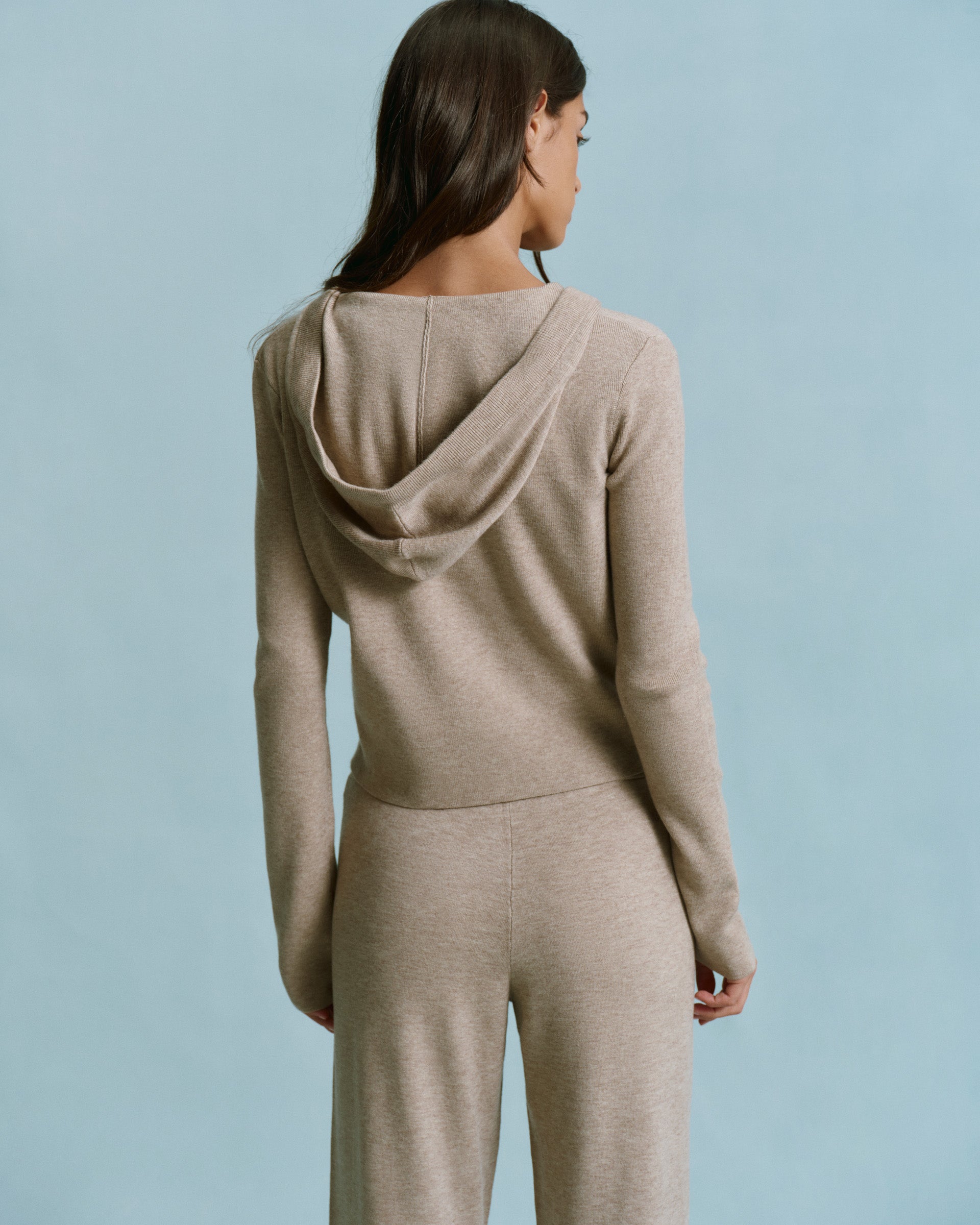 Knit Zip Up Hoodie - Sand