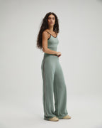 Knit Stripe Straight Leg Trousers - Cloud Blue