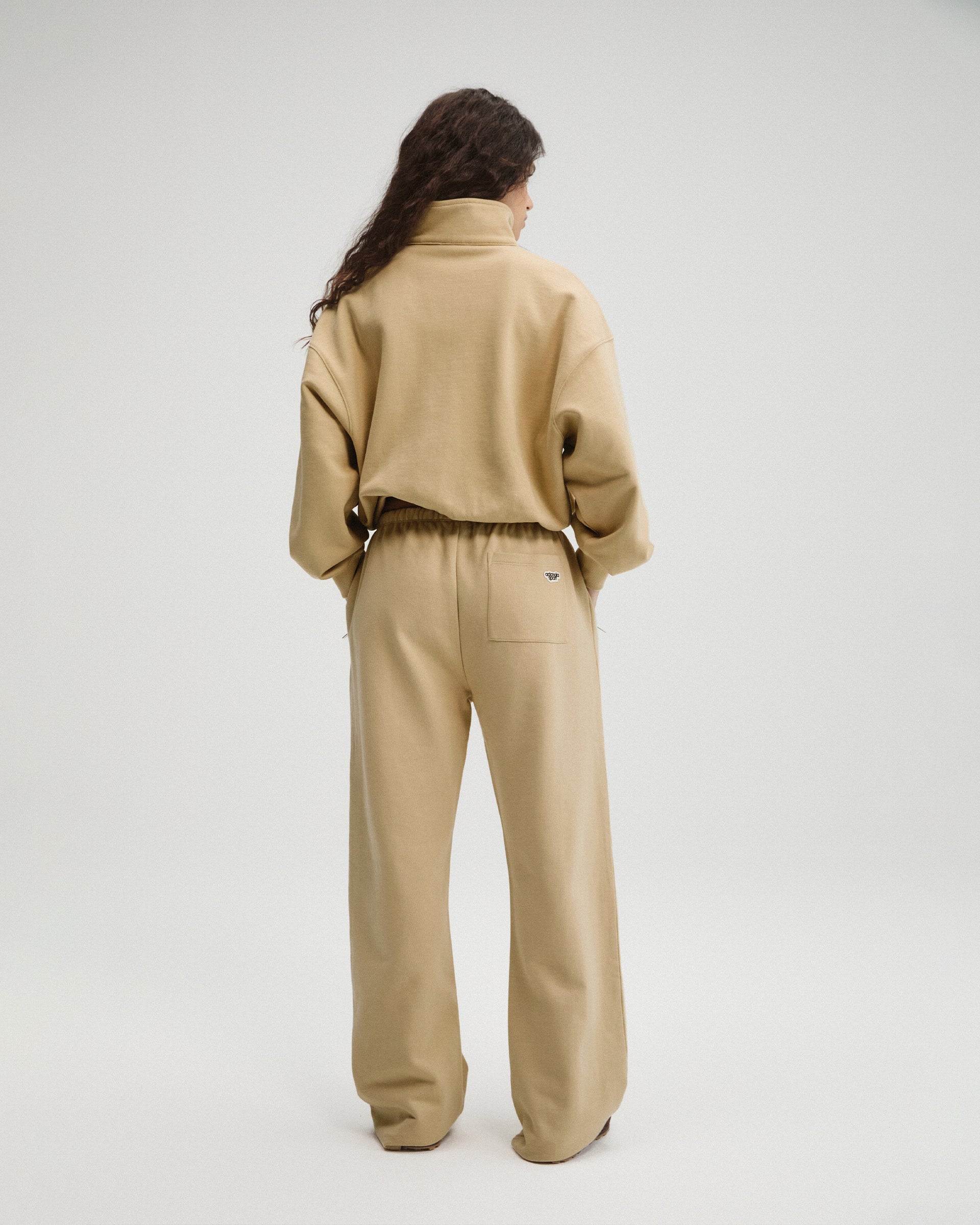 Drawcord Zip Through Sweatshirt - Caramel Beige