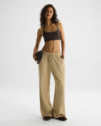 Terry Towelling Straight Leg Trousers - Caramel Beige
