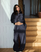 Ribbed Panel Funnel Neck Sweatshirt - Midnight Blue