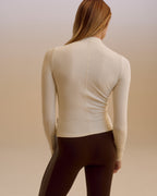 Rib Long Sleeve High Neck Top - Marshmallow White