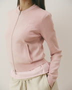 Varsity Knit Zip Through Cardigan - Pink