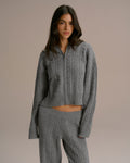 Cable Knit Zip Hoodie - Dark Grey Melange