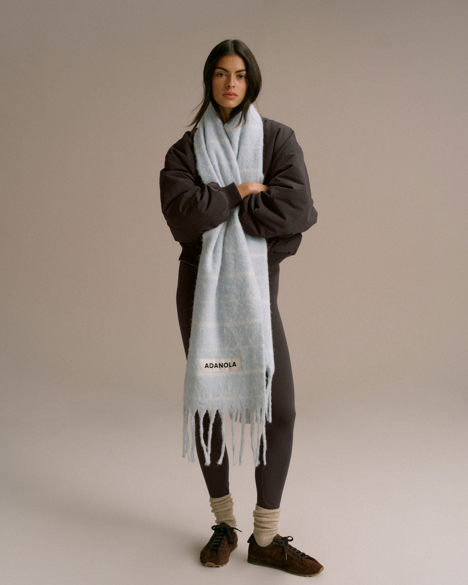 Brushed Checked Scarf - Light Blue