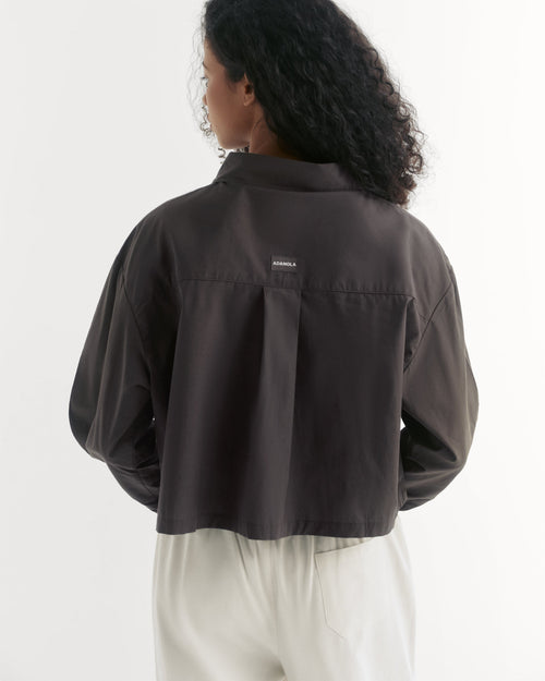 Cotton Cropped Shirt - Coffee Bean