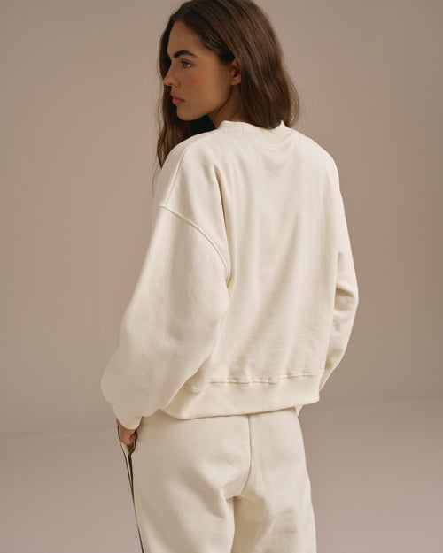 Varsity Loose Fit Sweatshirt - Marshmallow White/Coffee Bean