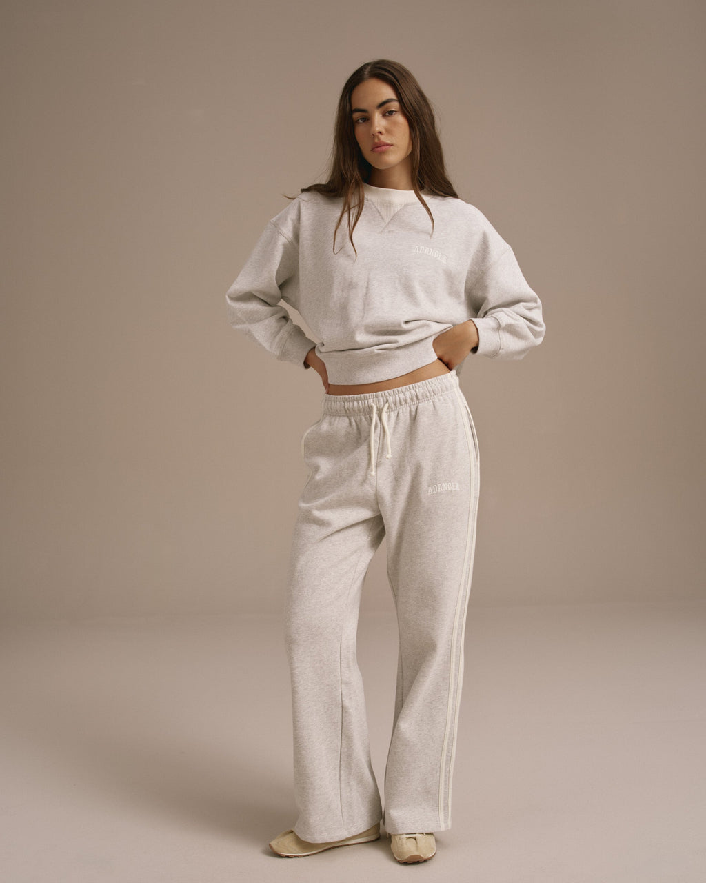 Varsity Loose Fit Sweatpants - Light Grey Melange/Marshmallow White
