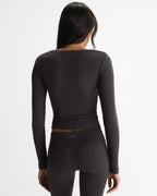 Soft Modal Rib Scoop Neck Long Sleeve Top - Coffee Bean